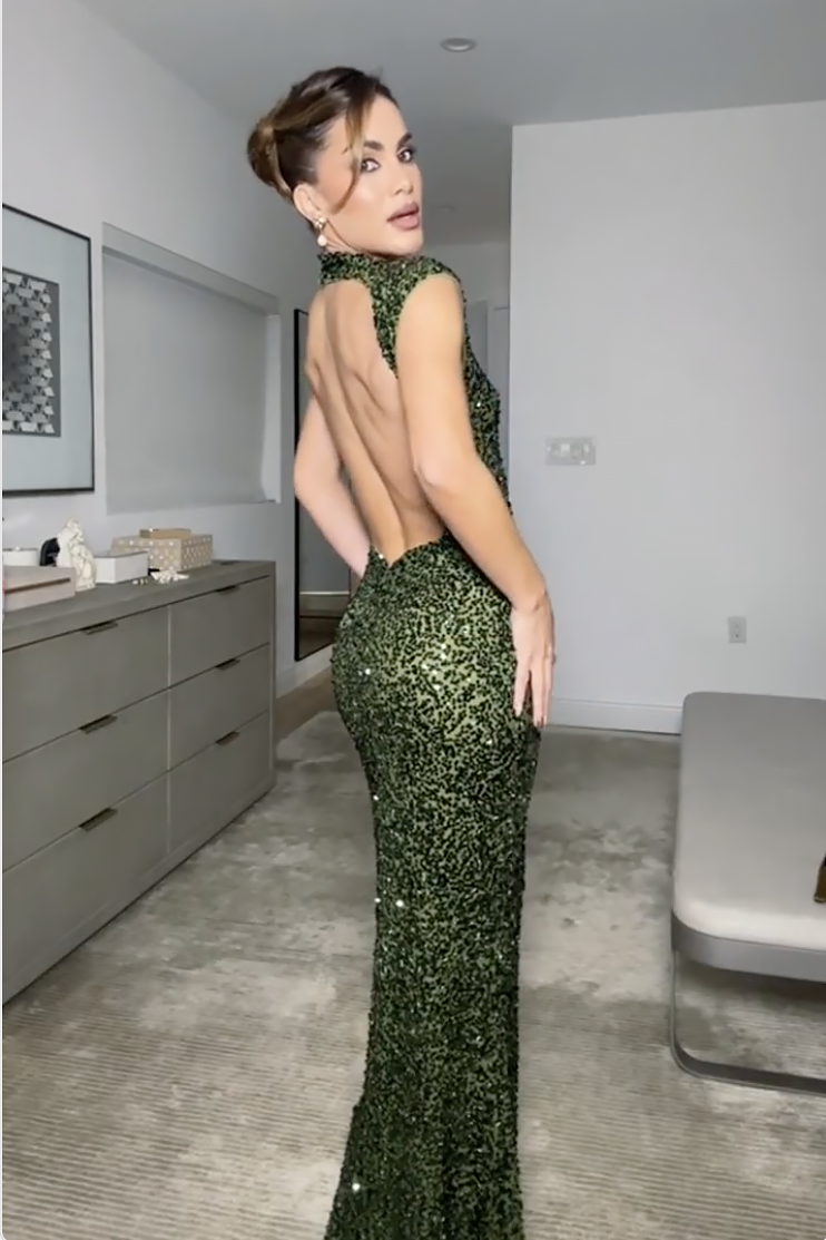 Sequin High Neck Cap Sleeve Open Back Bodycon Maxi Gown