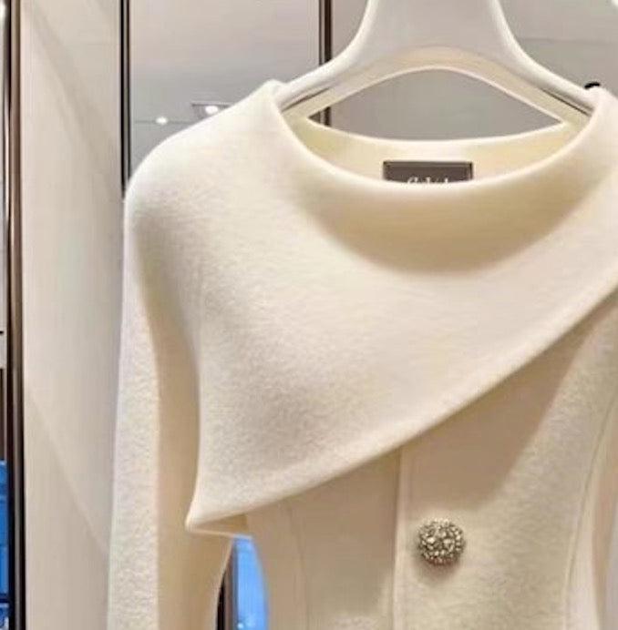 Asymmetric Neck Jewel Button Peplum Jacket