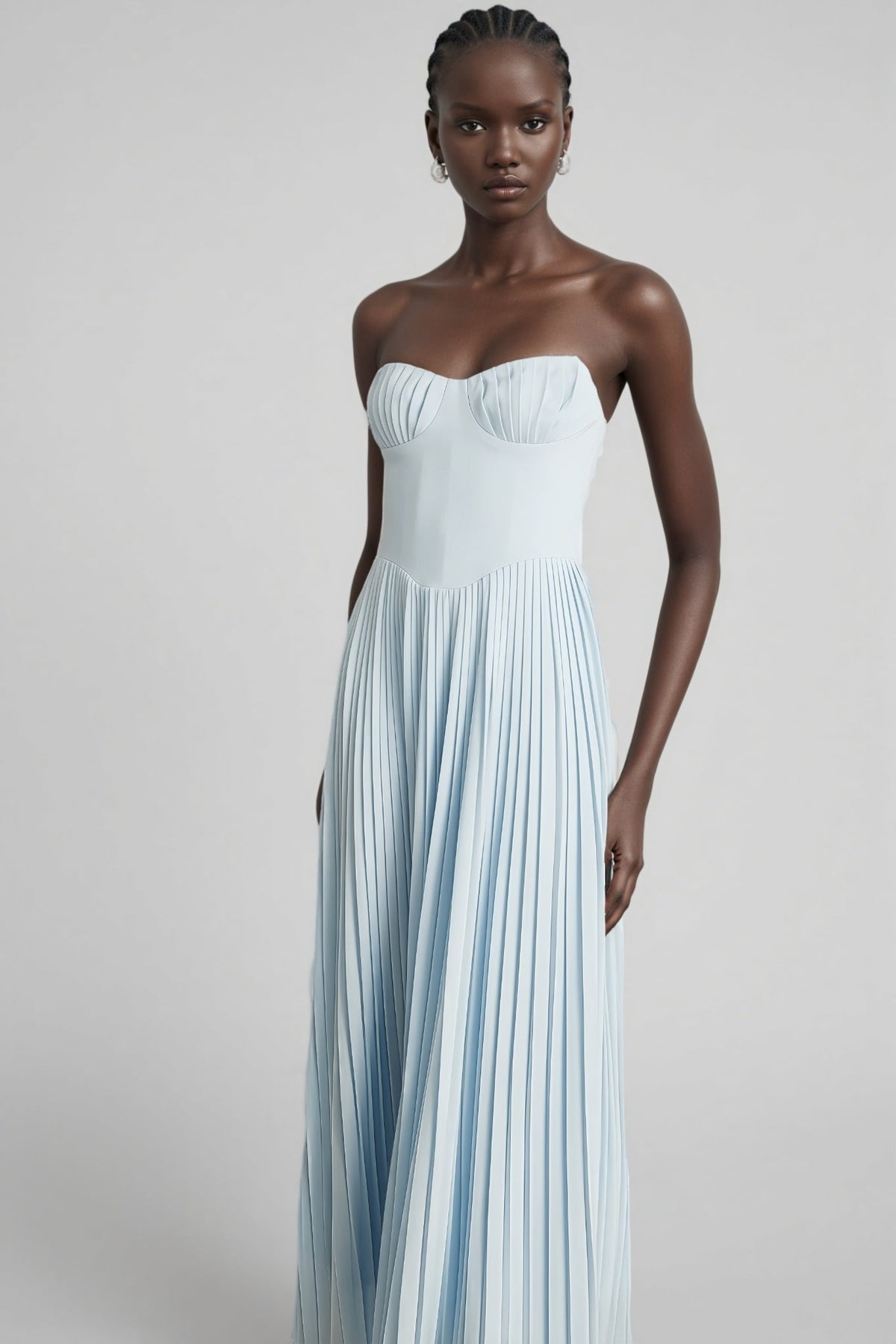 Strapless Sweetheart Corset Bodice Pleated A-Line Maxi Dress 7