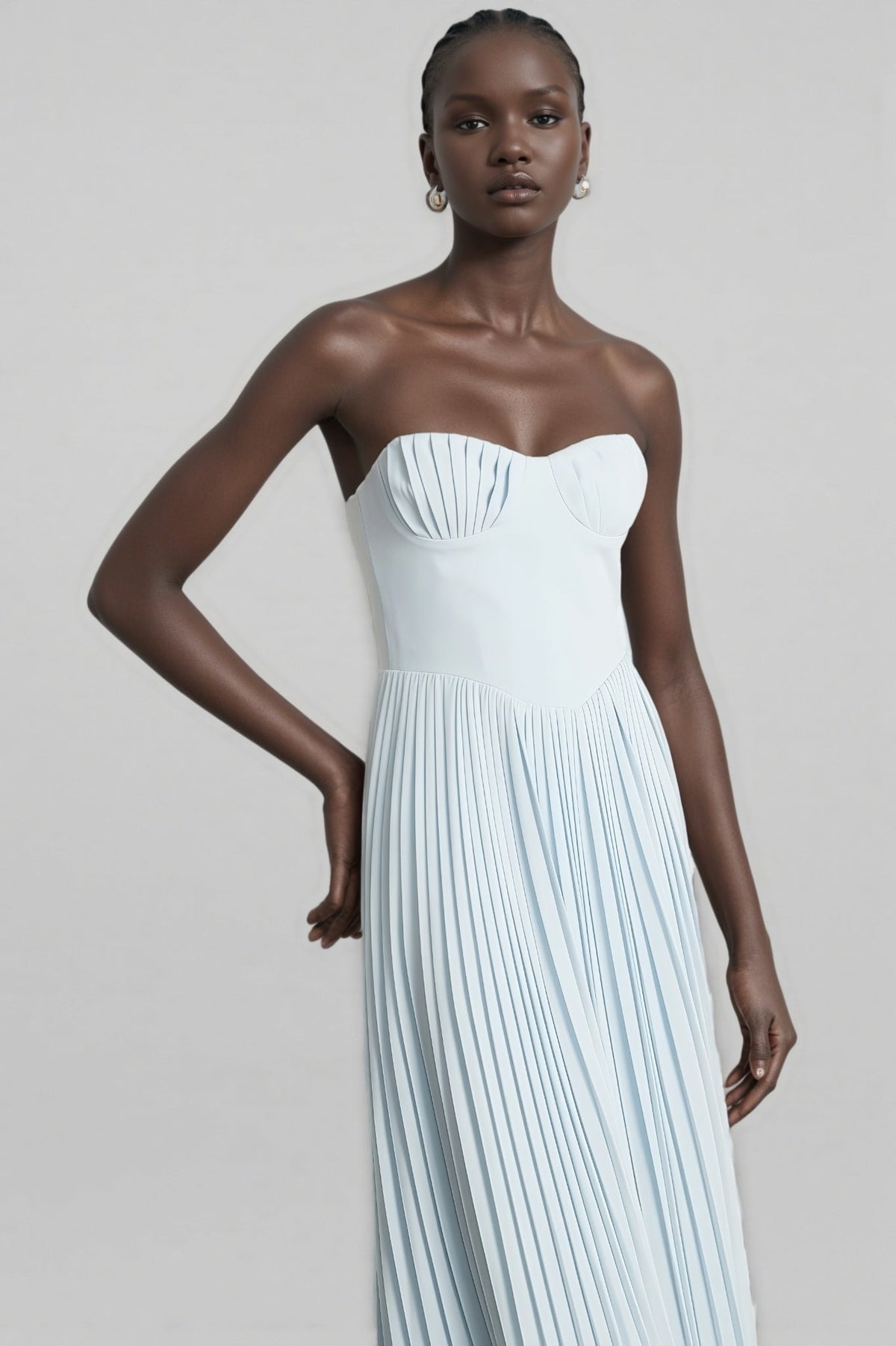 Strapless Sweetheart Corset Bodice Pleated A-Line Maxi Dress 3