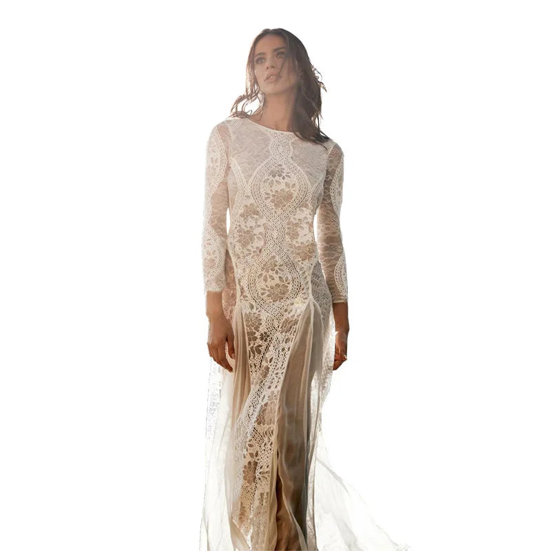 Autumn Women's White Sleeve Backless Wedding Elegant Vestidos Y2k Traf Casual Midi Dresses - View 5