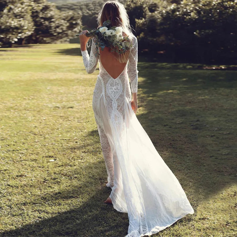 Autumn Women's White Sleeve Backless Wedding Elegant Vestidos Y2k Traf Casual Midi Dresses - View 2