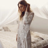 Autumn Women's White Sleeve Backless Wedding Elegant Vestidos Y2k Traf Casual Midi Dresses - View 3