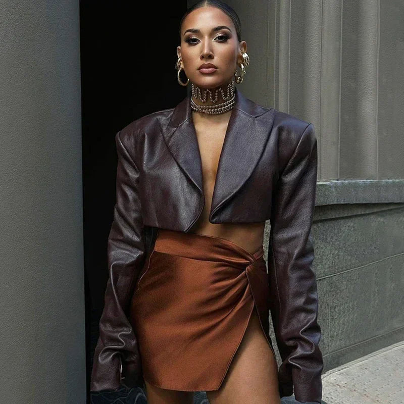 Faux Fashion Lapel Collar Long Sleeve Cropped Y2K Streetwear Autumn Jacket