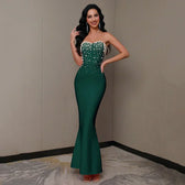 Beading Strapless Ankle-Length Party Dress Green / Xs Partydress-241208