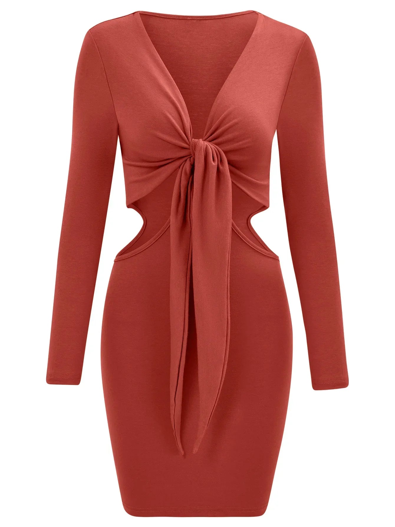 Mid Waist Split VNeck Elastic Outfits Solid Midi Dresses