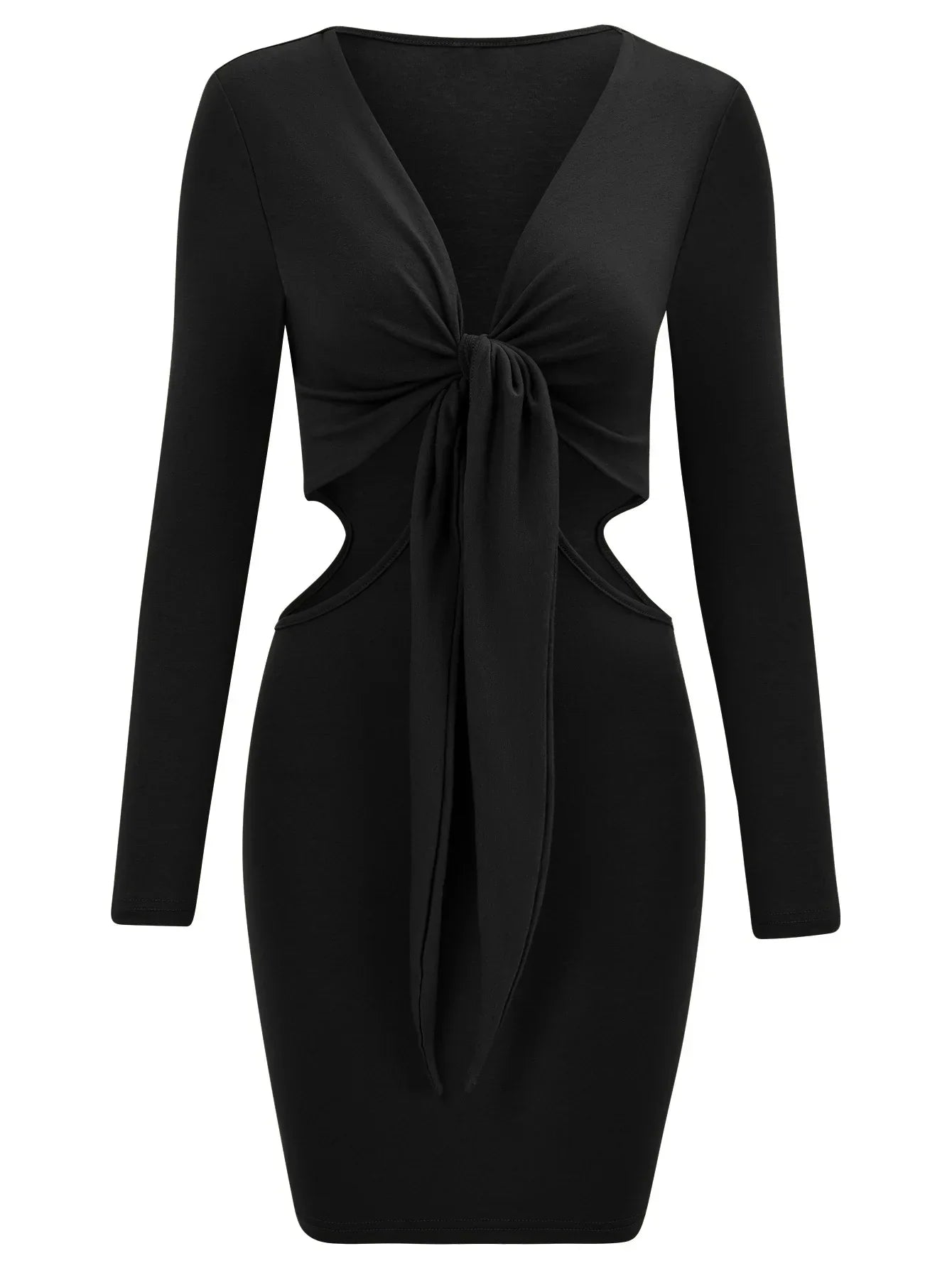 Mid Waist Split VNeck Elastic Outfits Solid Midi Dresses