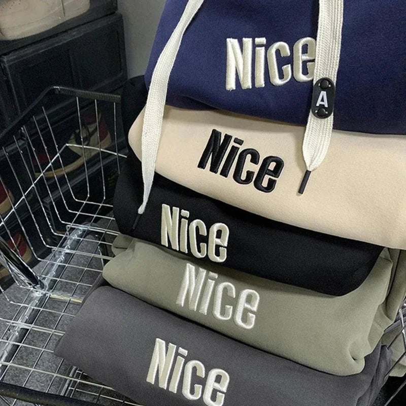 Nice Letter Embroidered Wide Drawstring Fleece Lined Hoodie 2