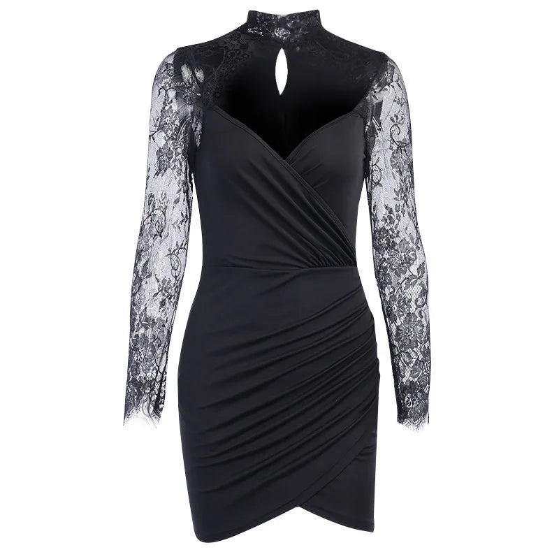 Splicing Longsleeved Femininity Vneck Crop Elegant Party Midi Dresses