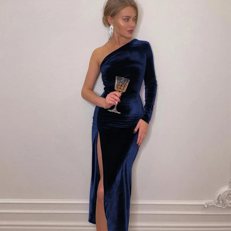 Halter Neck Backless Ruched Draped Asymmetric Bodycon Midi Dress