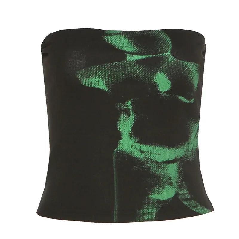 Vintage Punk Strapless Backless Basic Crop Top