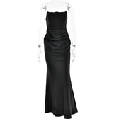 Elegant Corset Strap Neck Backless Maxi Red Christmas Party Dress Black / S Dresses-L