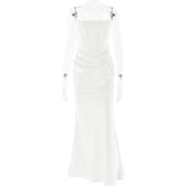 Elegant Corset Strap Neck Backless Maxi Red Christmas Party Dress White / S Dresses-L