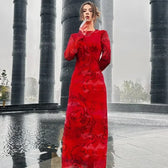 Versatile Limited Printed Screen Dress Fashion Style Year Loong Party Dress