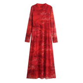 Versatile Limited Printed Screen Dress Women’s Fashion Style Year Loong Christmas Party Red / S