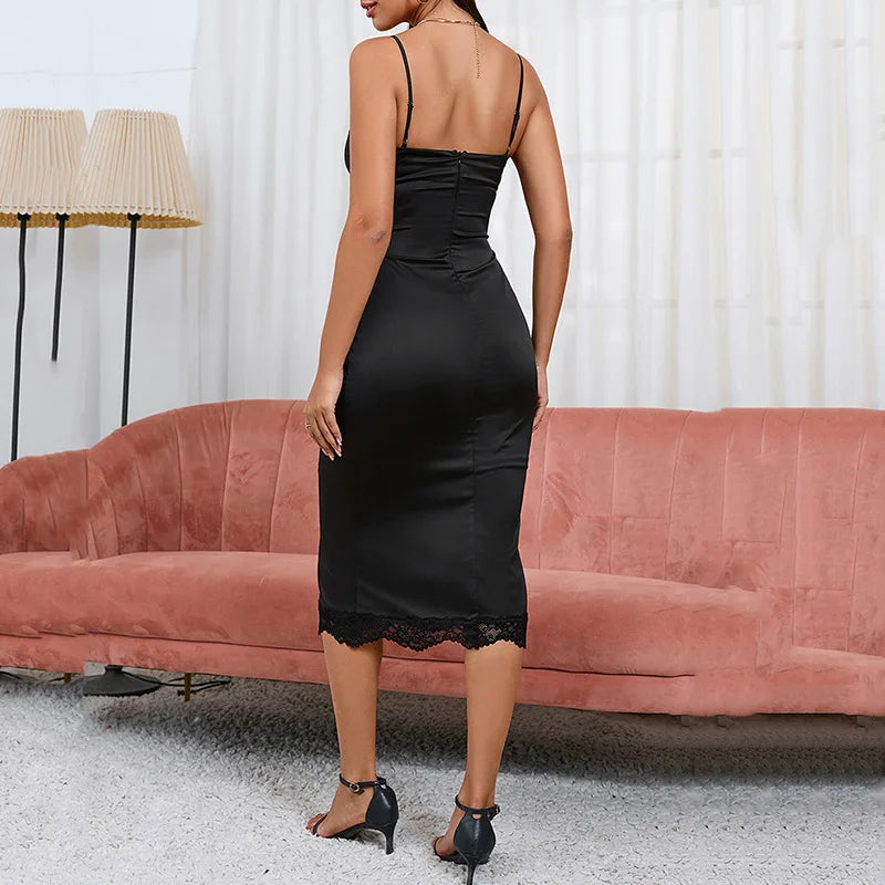 Summer Puss Lace Vneck Elegant Casual Streetwear Midi Dresses