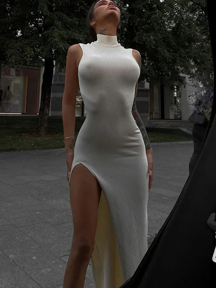 Slit Sleeveless Club Party Midi Dress