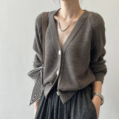 V-Neck Single Button Knitted Green Cape Women Sweater