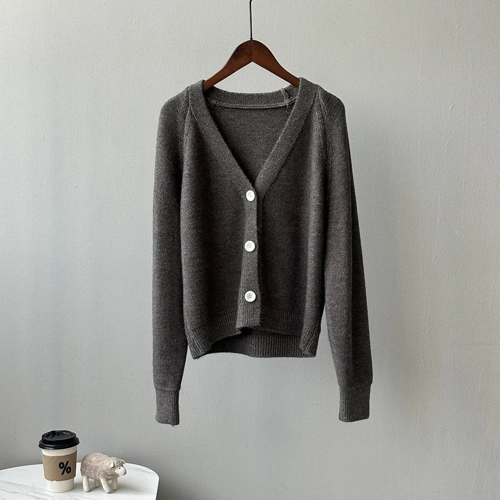 V-Neck Long Sleeve Button Front Relaxed Knit Cardigan 7