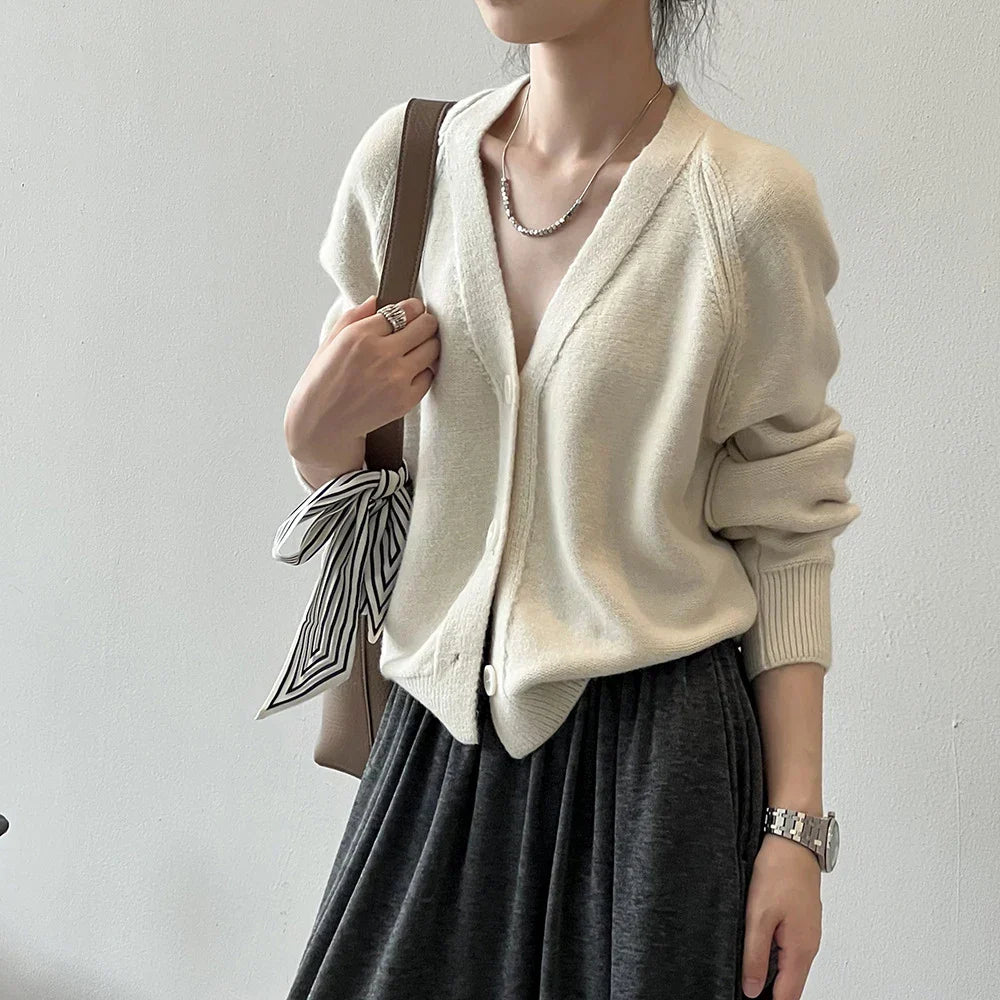 V-Neck Single Button Knitted Green Cape Women Sweater