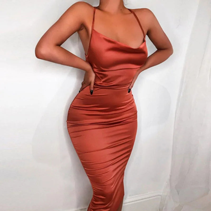 Maxi Puss Nightclub Satin Refined Casual Midi Dresses