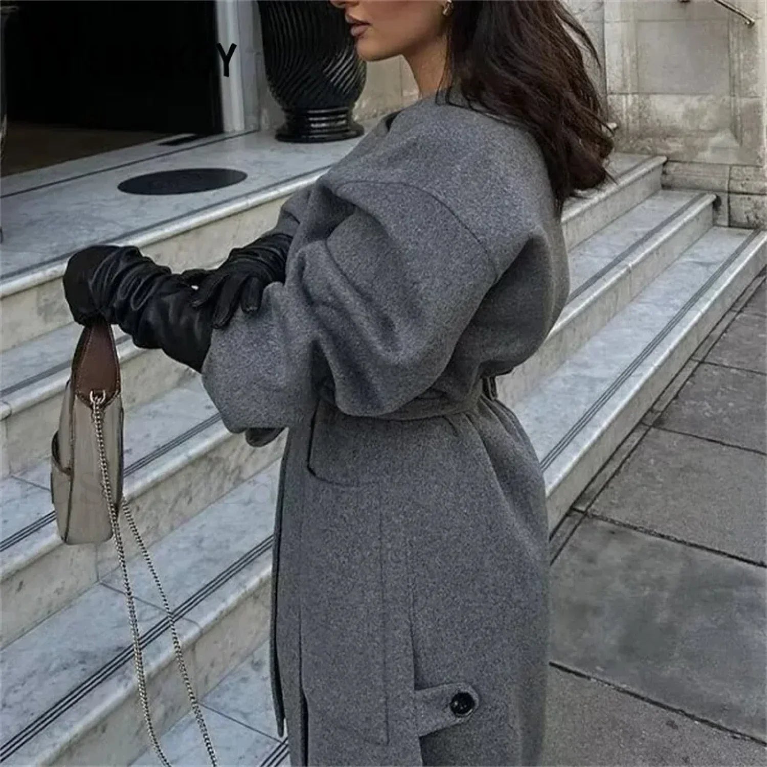 2024 Autumn Winter Women Elegant Lace-up Wool Blends Long Coats