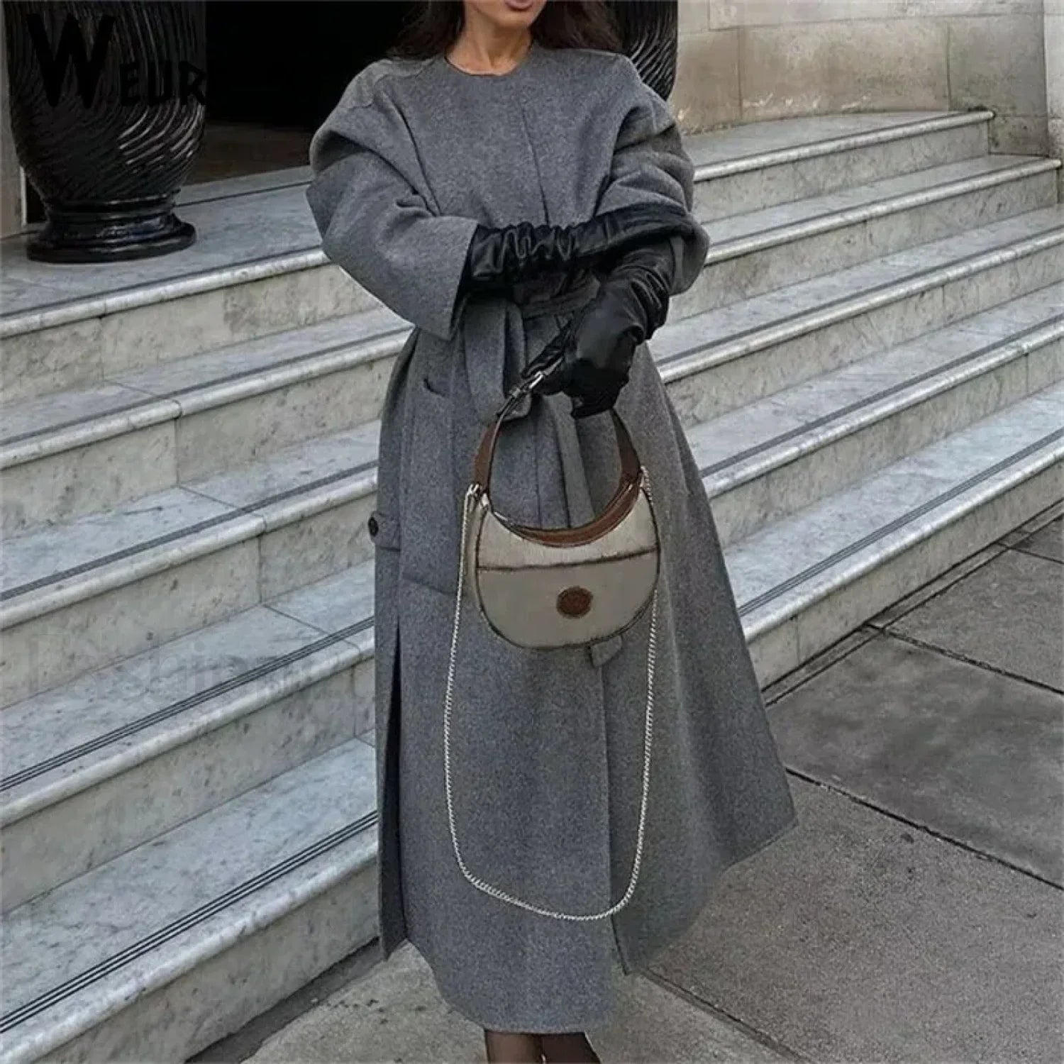 2024 Autumn Winter Women Elegant Lace-up Wool Blends Long Coats