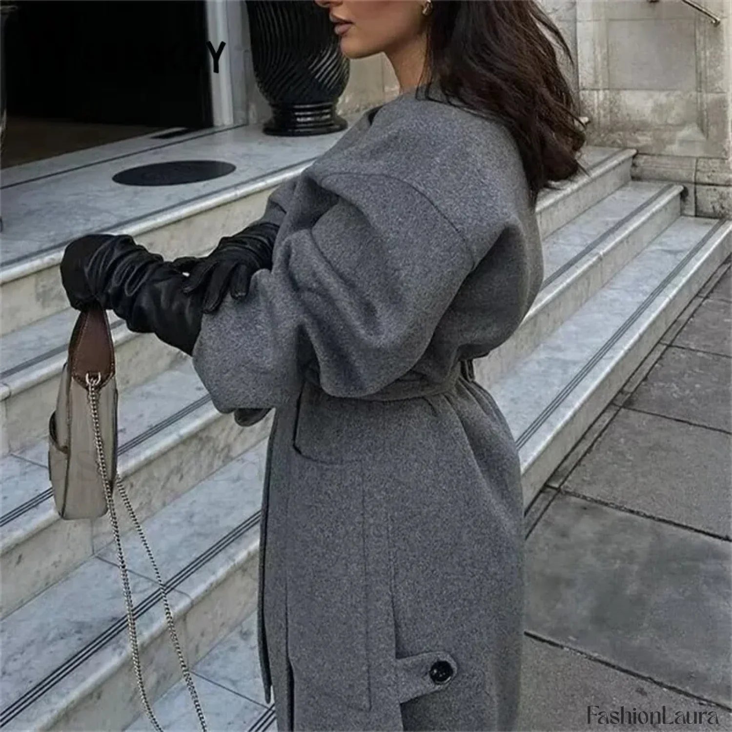 2024 Autumn Winter Women Elegant Lace-up Wool Blends Long Coats