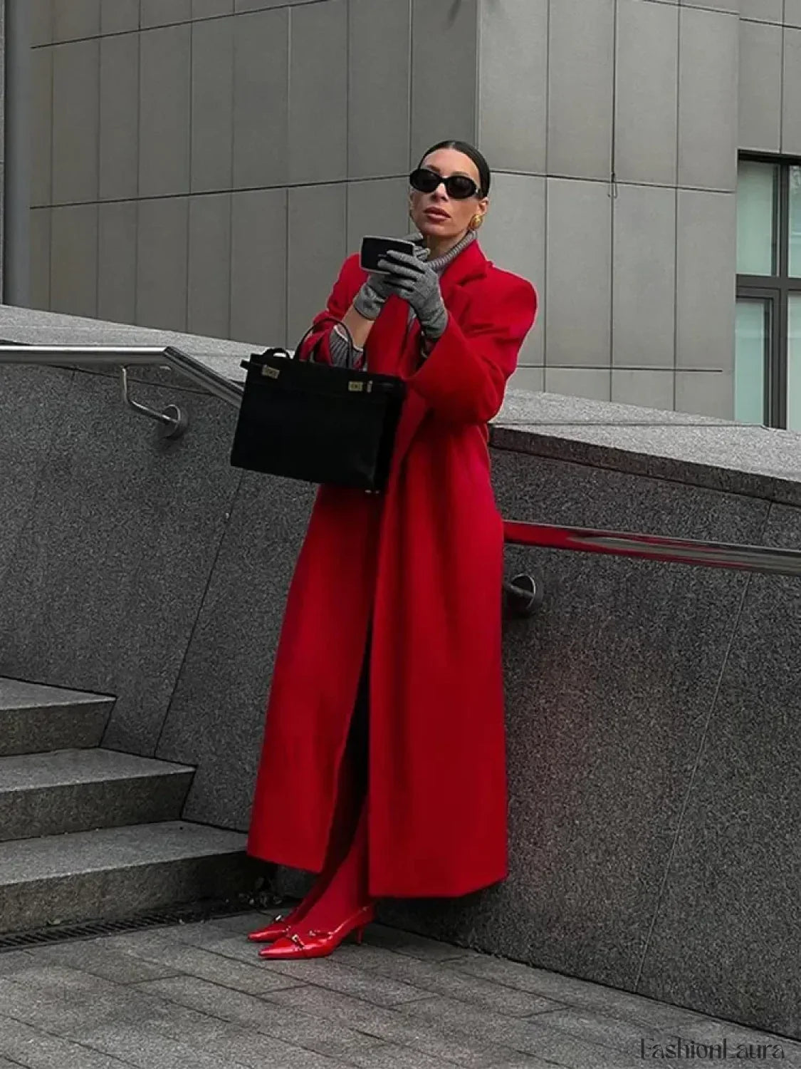 2024 New Red Lapel Woolen Overcoats For Women