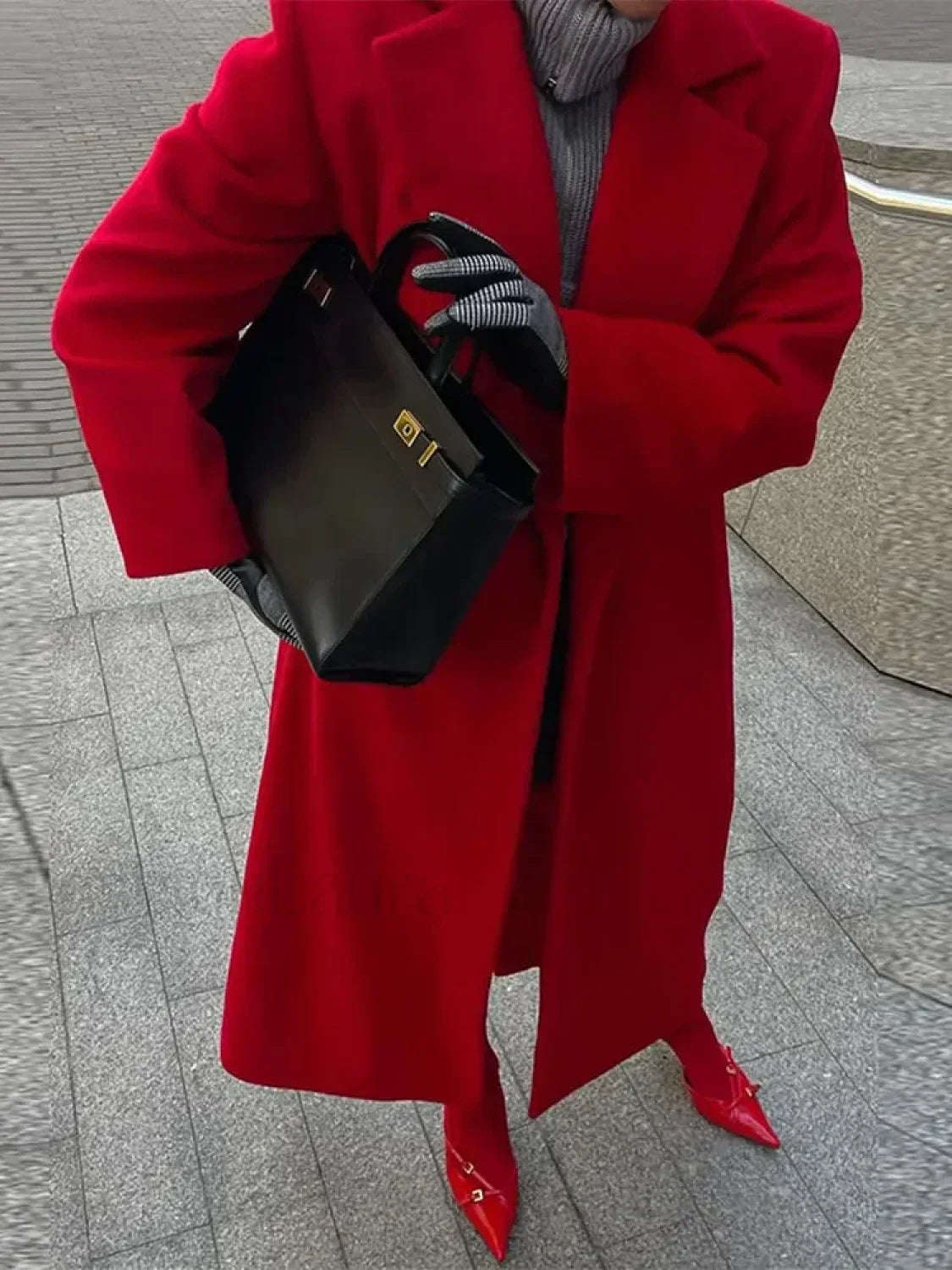 2024 New Red Lapel Woolen Overcoats For Women