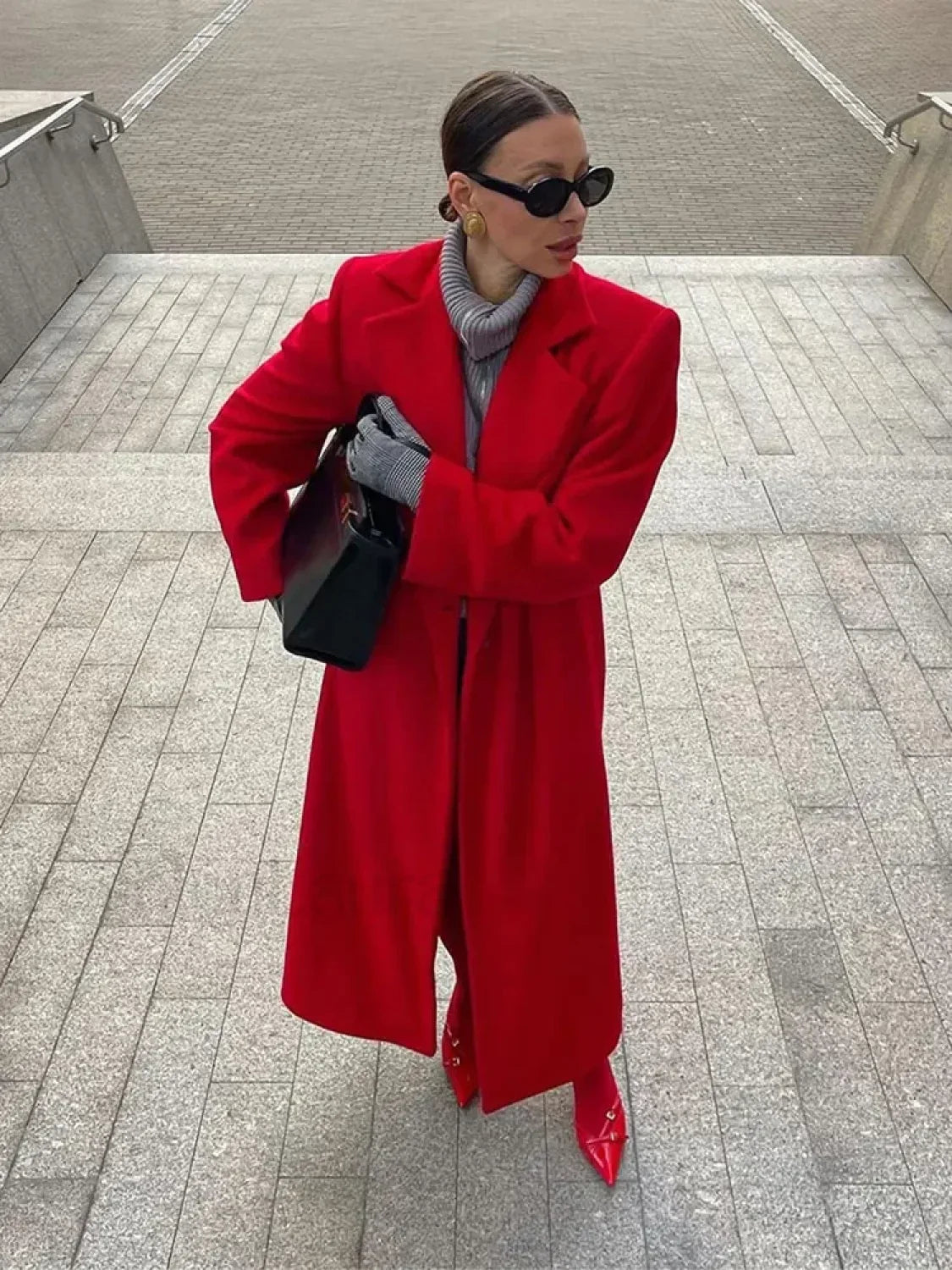 2024 New Red Lapel Woolen Overcoats For Women Red / S