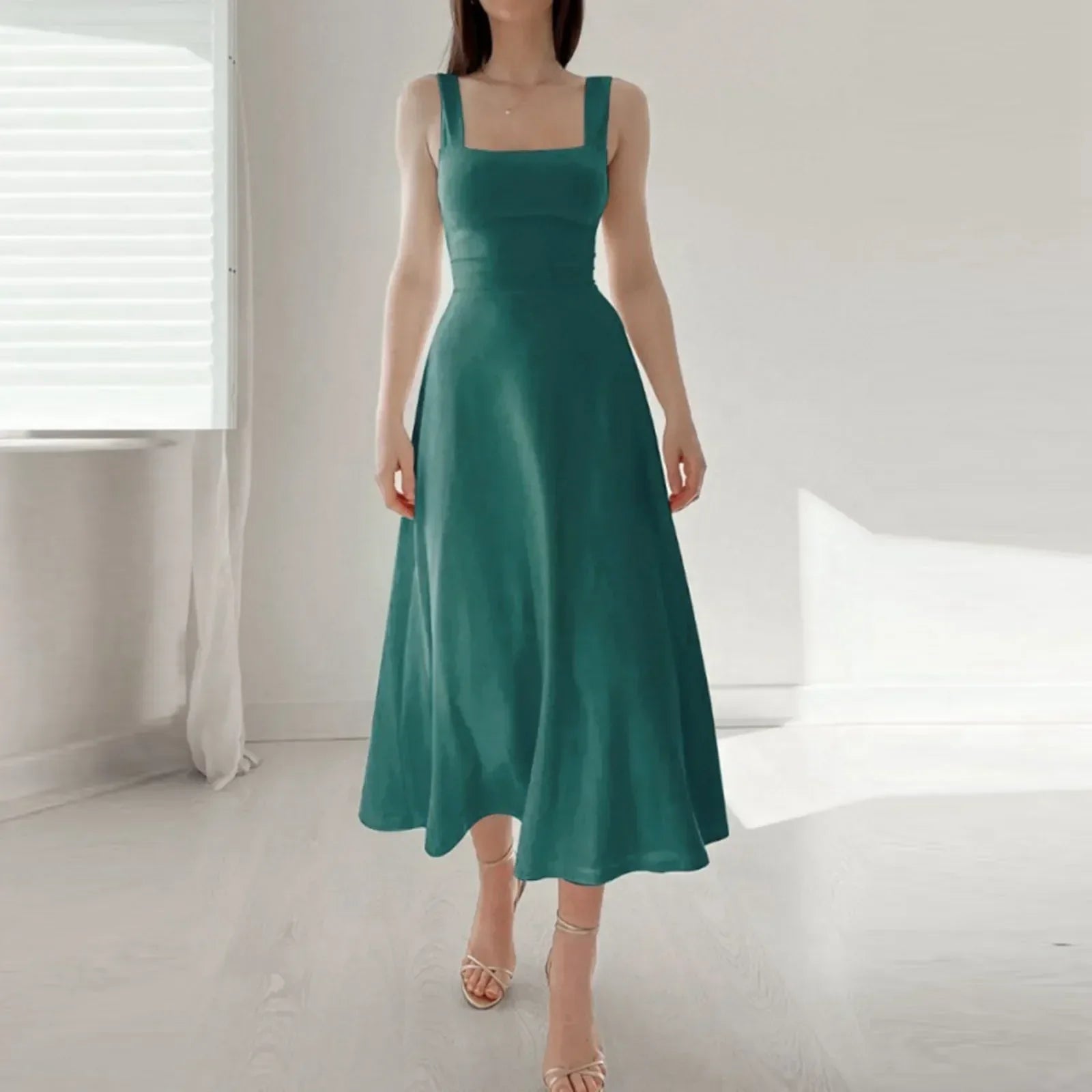 Ingrid Effortless Dress with Square Neckline Elevated Occasion Wear