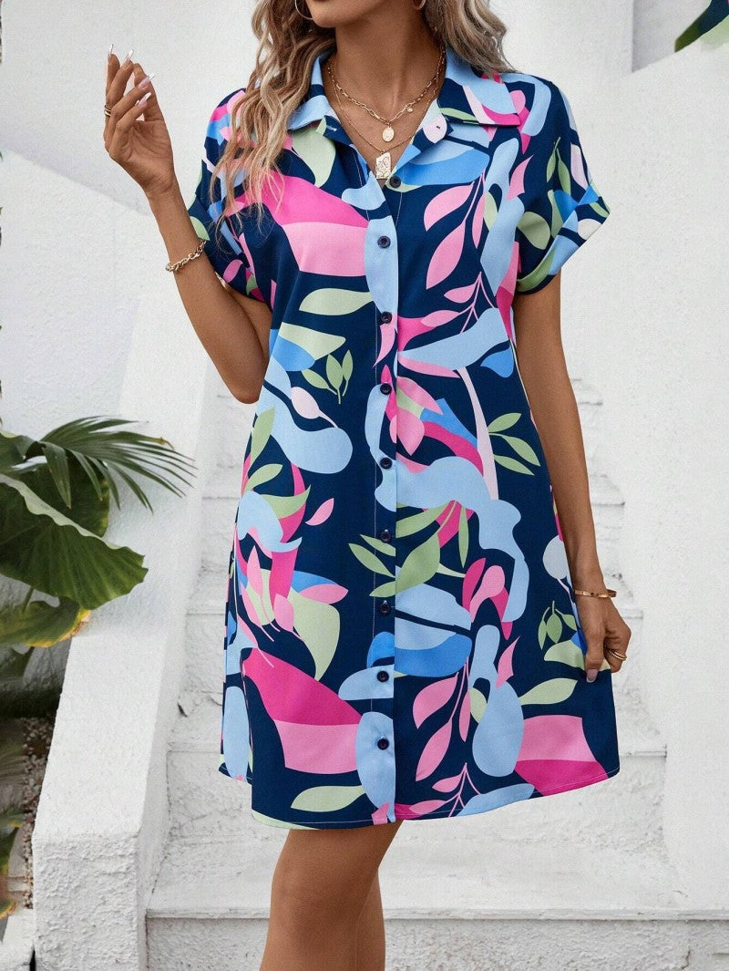 Millie - Effortlessly Chic Printed Shirt Dress Dark blue