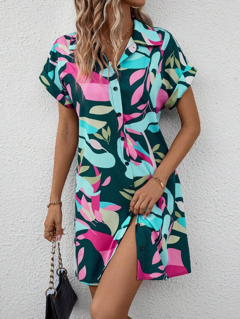 Millie - Effortlessly Chic Printed Shirt Dress Peacock Green