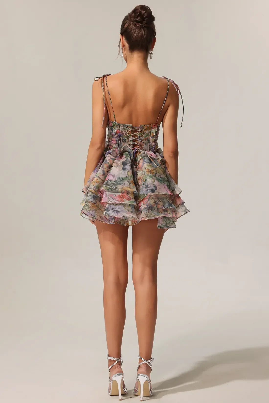 Kelly Sleeveless V-neck Lacing Flounce Mini Dress