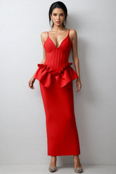 Wrelk Slim Backless Bandage Maxi Dress