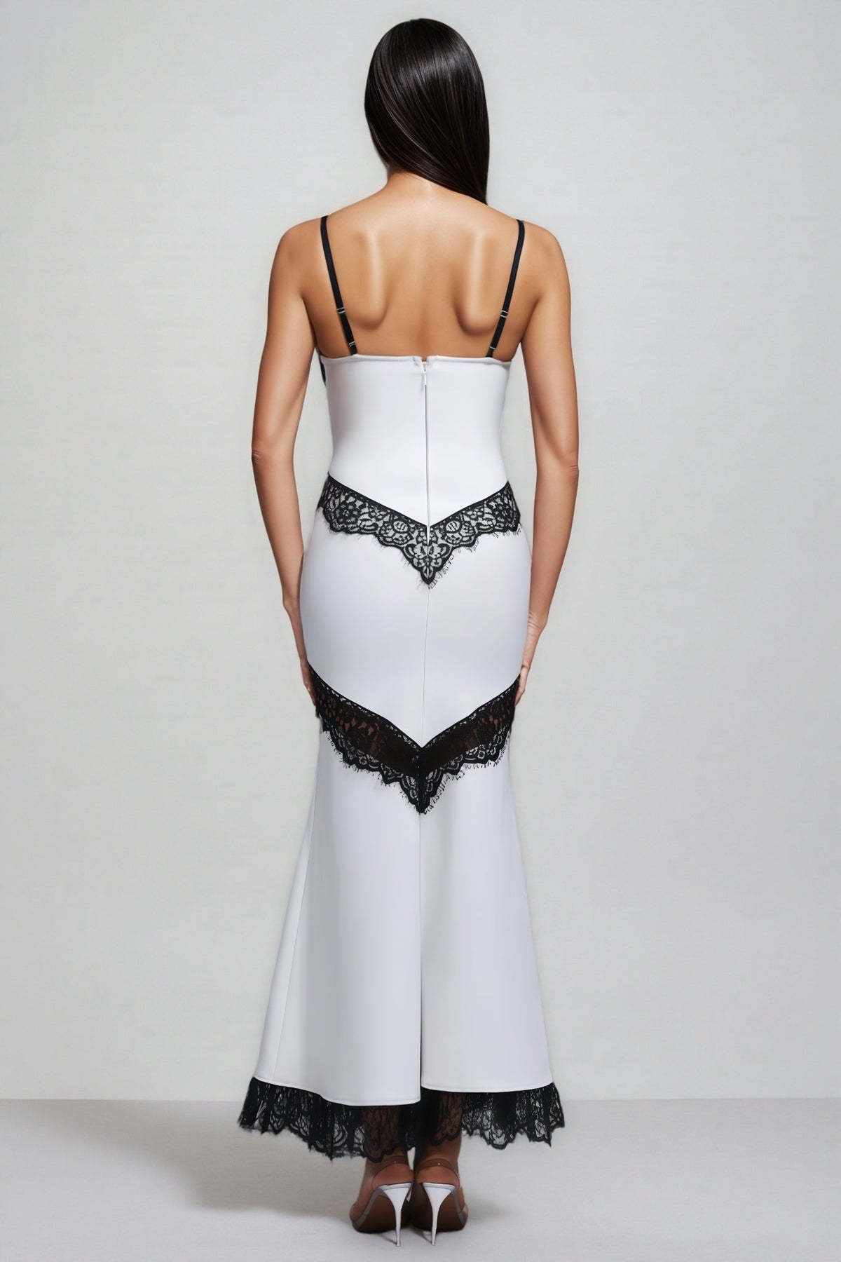 Contrast Lace Trim V-Neck Sleeveless Tie Front Mermaid Maxi Dress 5