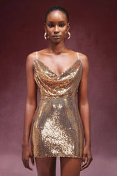 sequin cowl neck dress Spaghetti Strap Slip Mini Its the ultimate statement coordinated outfit Pink and Orange Prom Color:01