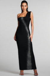 Zinnilk One Shoulder Diamond Bandage Maxi Dress