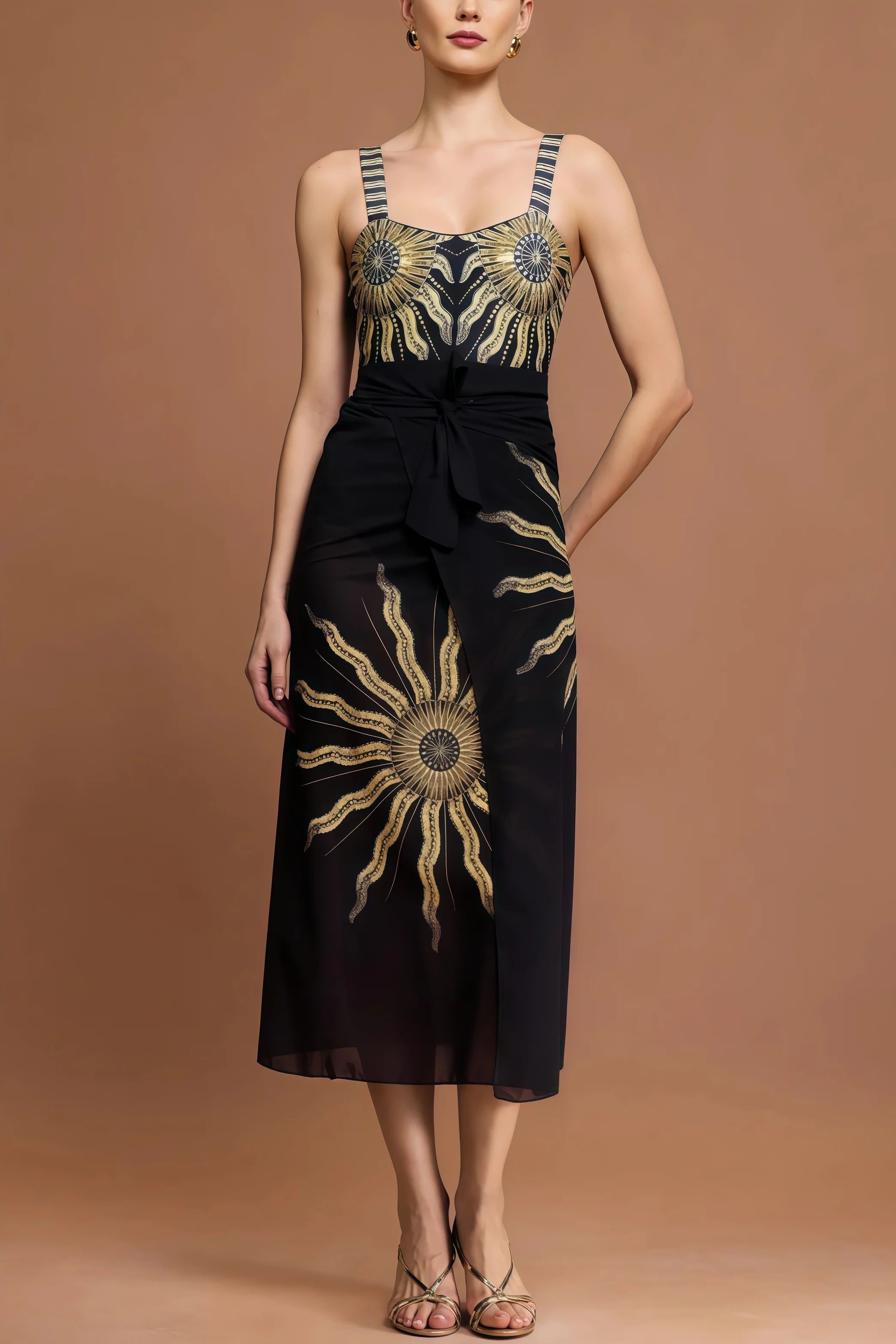 Veva Halter Sequin Sun Printed Two-Piece Set