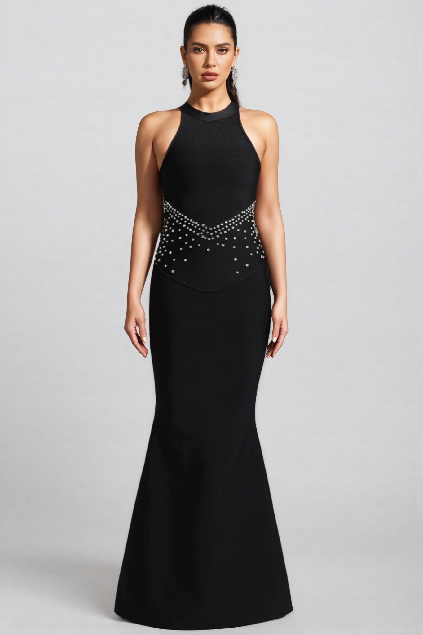 Perley Bandage Halter Fishtail Maxi Dress