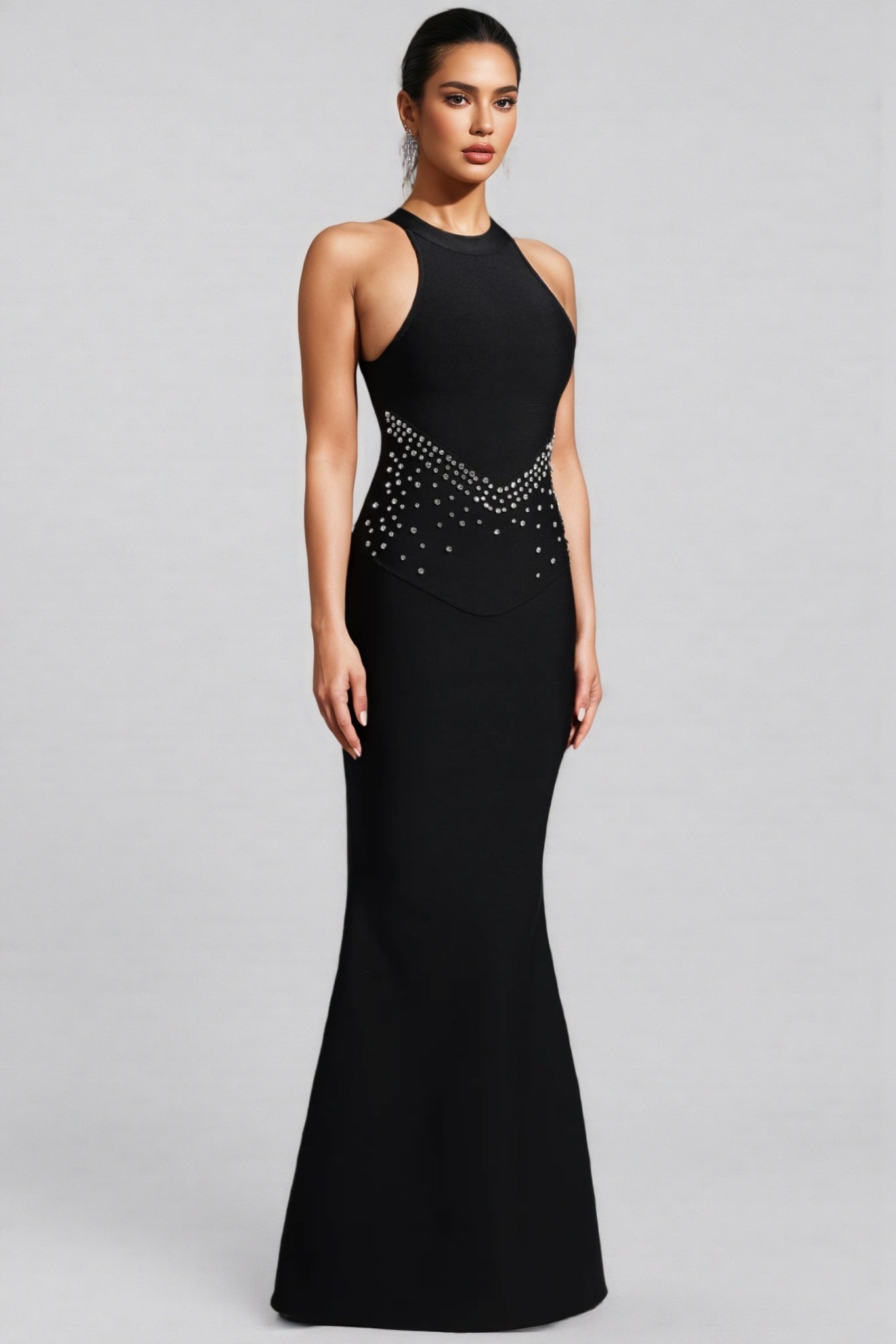 Perley Bandage Halter Fishtail Maxi Dress - View 2