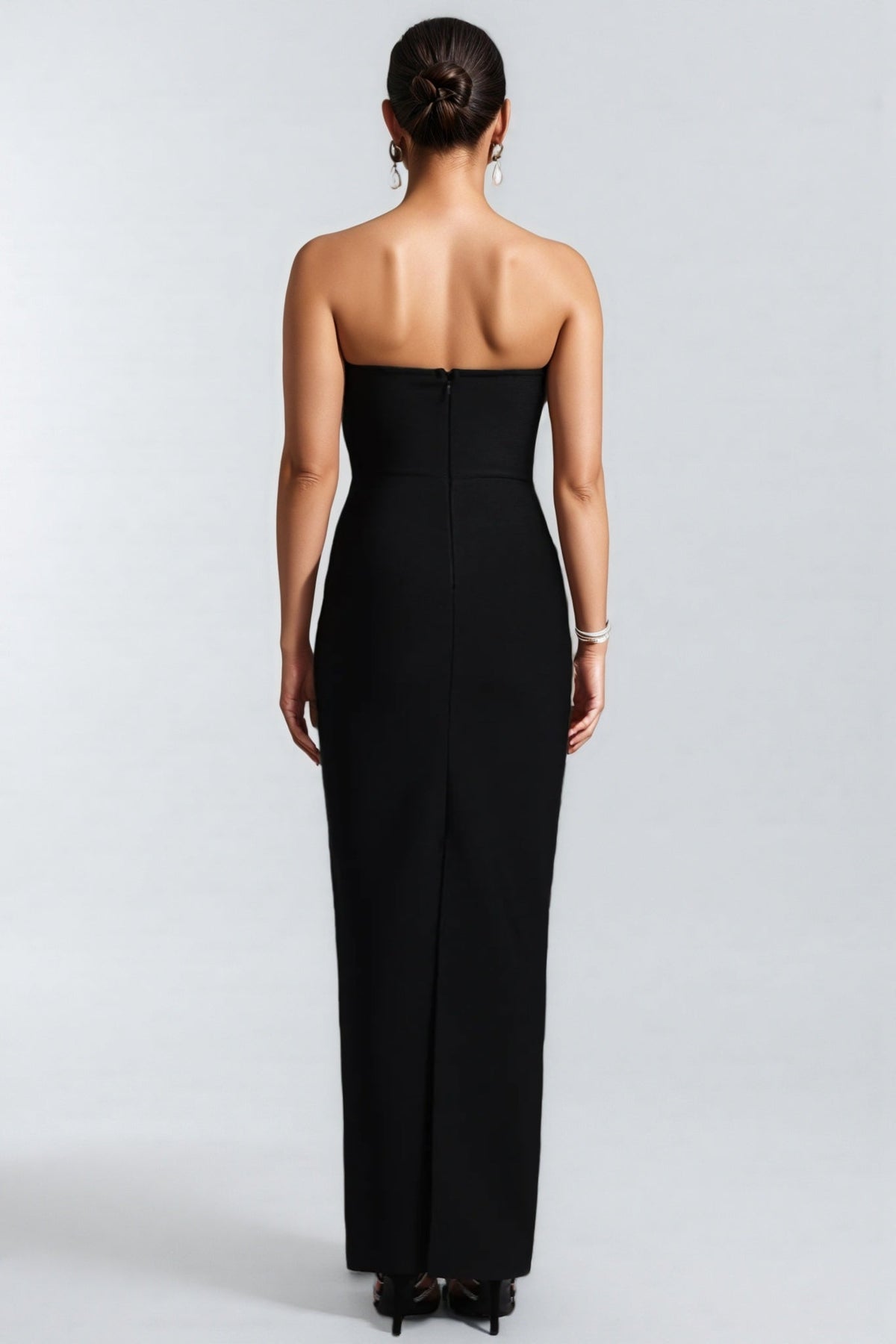 Strapless Contrast Trim Bow Front Bandage Column Maxi Dress 5