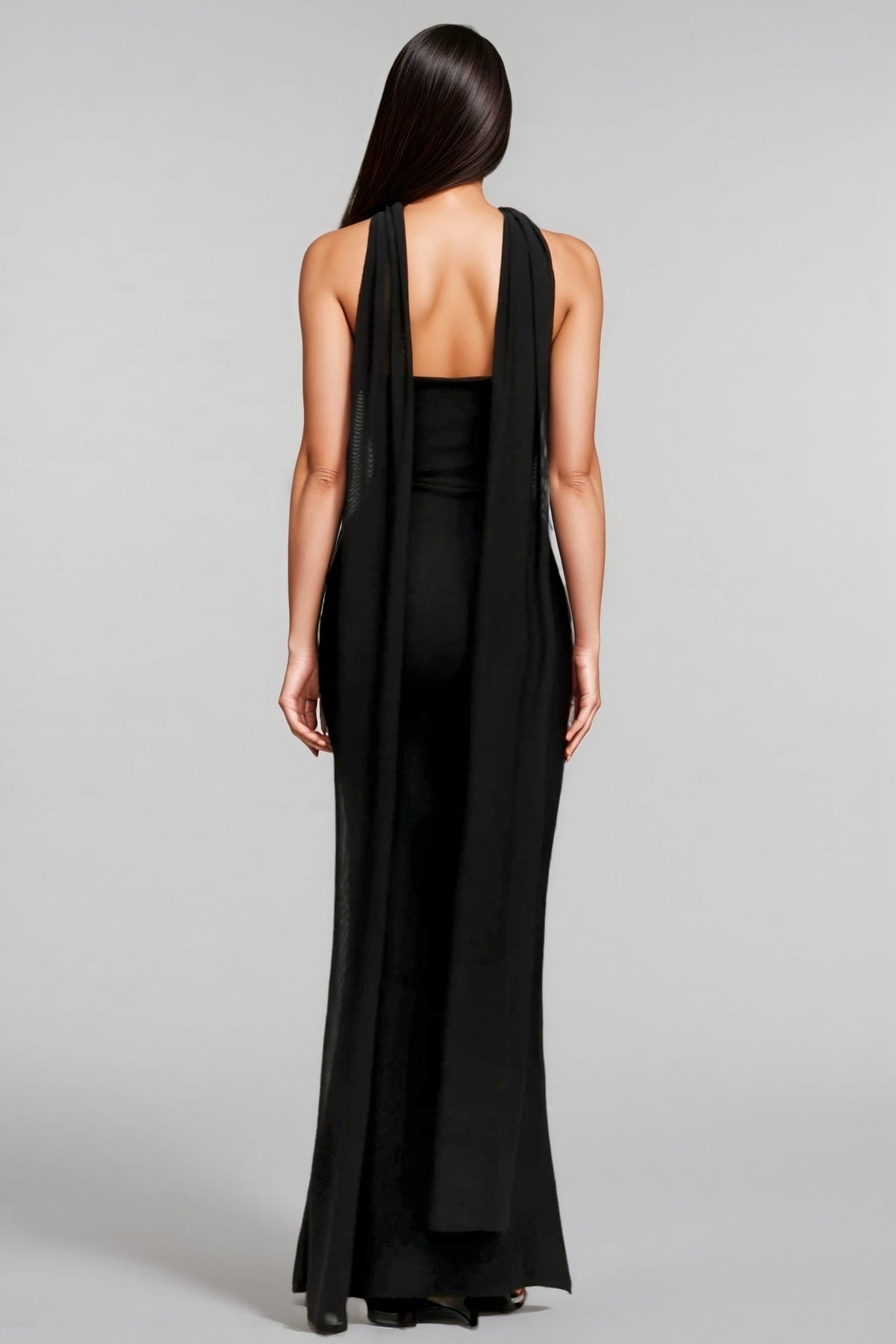 Strapless Fold Over Rhinestone Embellished Column Maxi Dress with Scarf 3