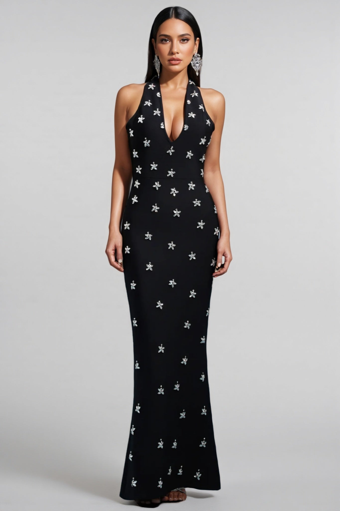 Tersaa Sleeveless Halter Diamond Bandage Maxi Dress