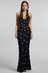 Tersaa Sleeveless Halter Diamond Bandage Maxi Dress