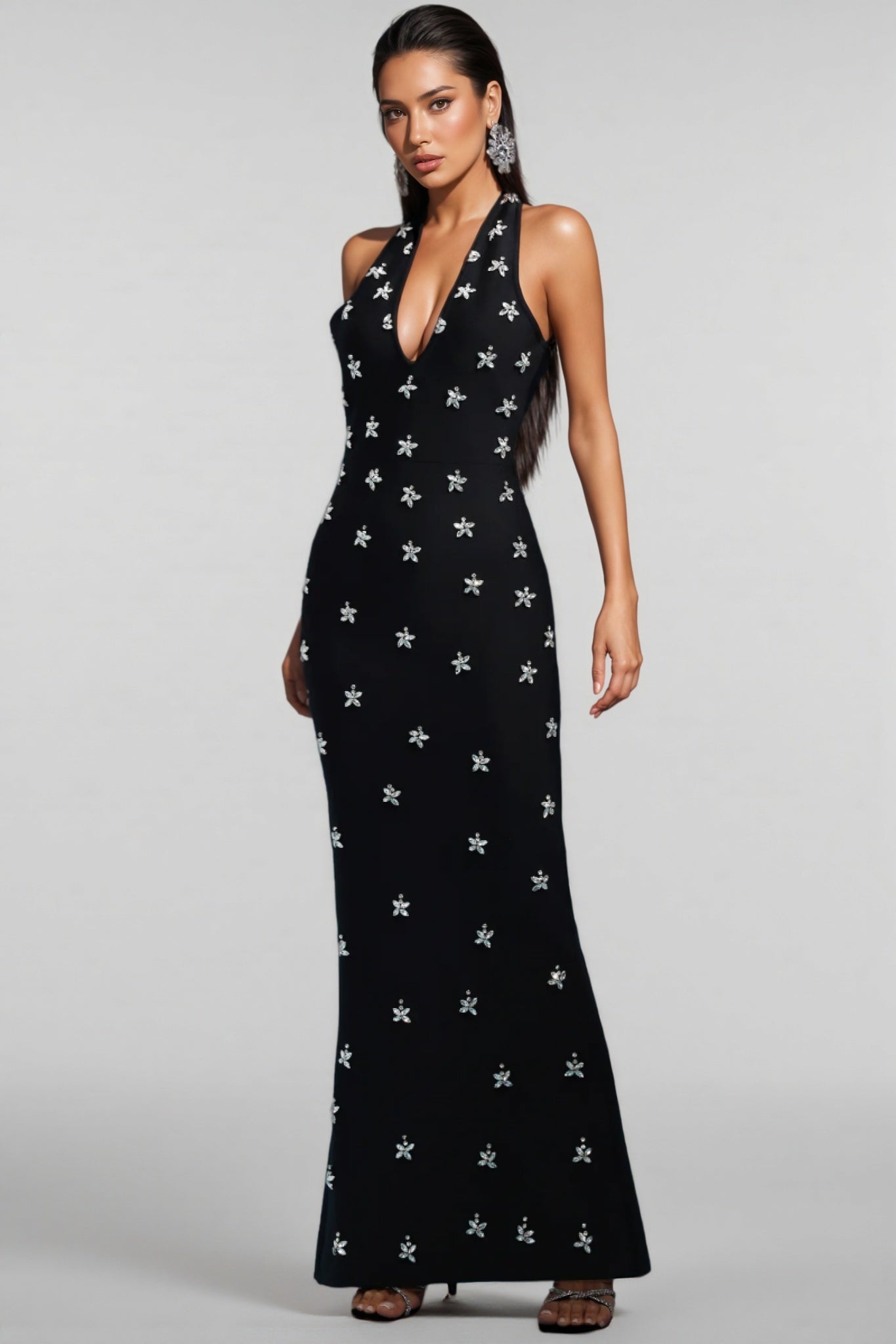Tersaa Sleeveless Halter Diamond Bandage Maxi Dress - View 4