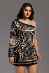 One Shoulder Pearl Mini Dress - View 4