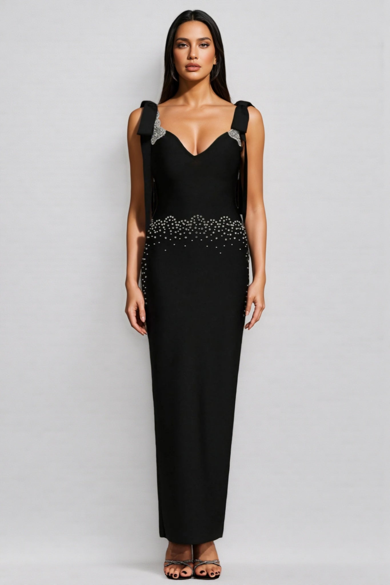 Ternan V-Neck Bow Bandage Maxi Dress - View 2