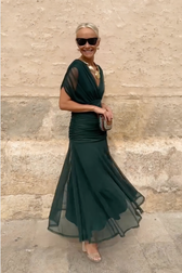 V-Neck Short Sleeve Chiffon Ruched Maxi Dress 11